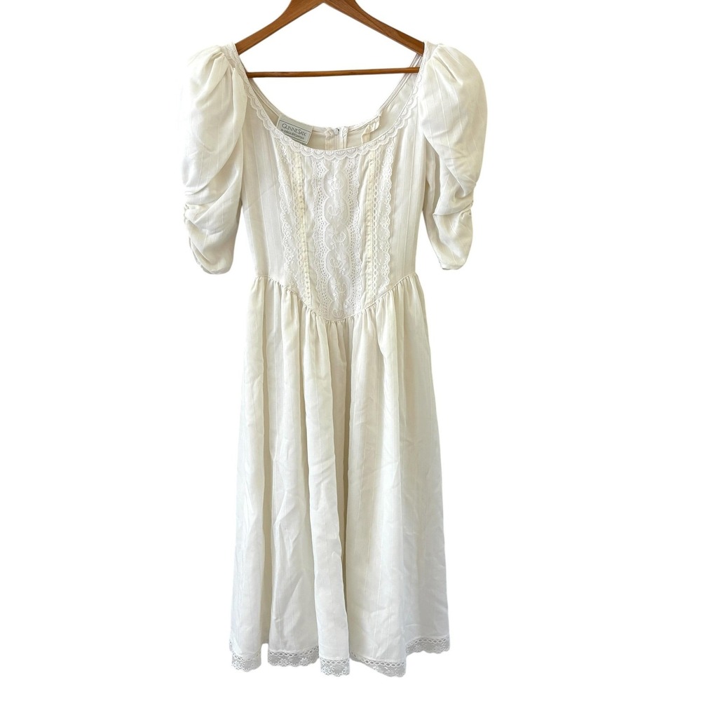 Vintage Gunne Sax Jessica McClintock White‎ Lace Prairie Dress Cottage Bride XXS